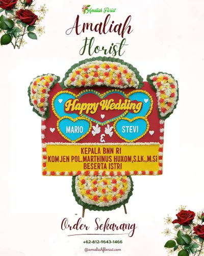 Karangan Papan Bunga Pernikahan di Wayame